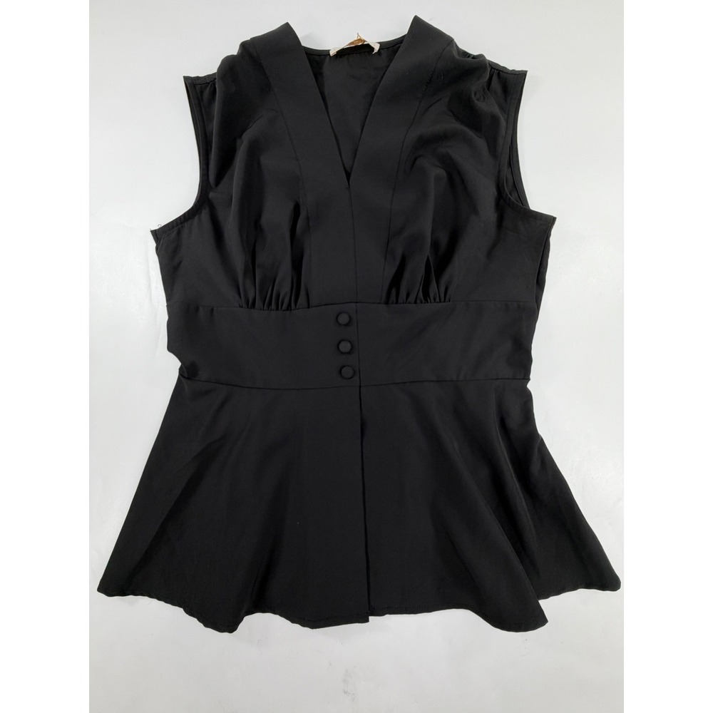 Belle Poque Womens Black V-Neck Peplum Top Retro Sleeveless Blouse Size M NEW